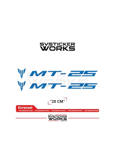 Yamaha Mt-25 Uyumlu Yazı Sticker Yüksek Kalite Özel Kesim Folyo 2'li Set Mavi