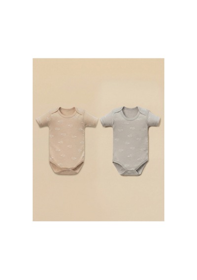 Minory Baby - 2'li Kısa Kol Bebek Body Seti Kaplumbağa Motifli Çok Renkli Çok Renkli