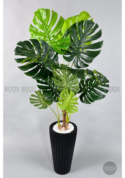Yapay Monstera Ağacı Deve Tabani 200 Cm Si Yah Li Lyum Saksıda Siyah