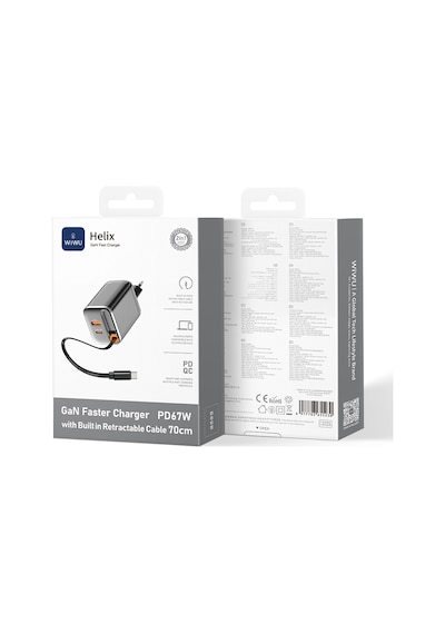 Wiwu Wi-g020 Helix Serisi Gan Teknolojili Usb-a To Type-c Pd 65w Type-c Kablolu Şarj Seti Siyah