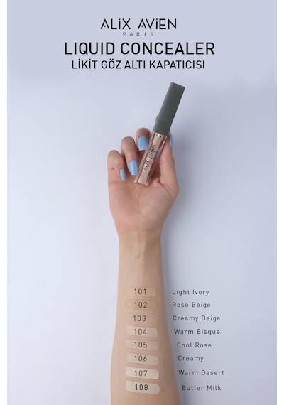 Alix Avien Aydınlık Görünüm Sağlayan Yoğun Likit Göz Altı Kapatıcısı Liquid Concealer 105 Cool Rose