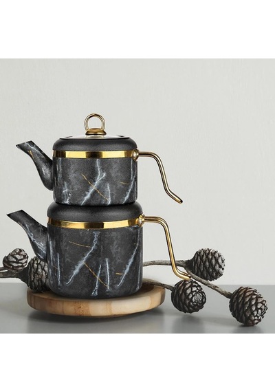Arow Oolong Granit Çaydanlık Takımı - Siyah - Tr-4442 Siyah