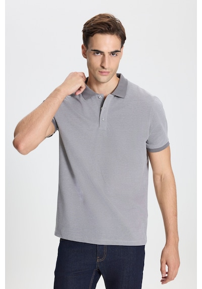 Ac&Co / Altınyıldız Classics Erkek Grı-beyaz Pamuklu Slim Fit Dar Kesim Polo Yaka Tişört