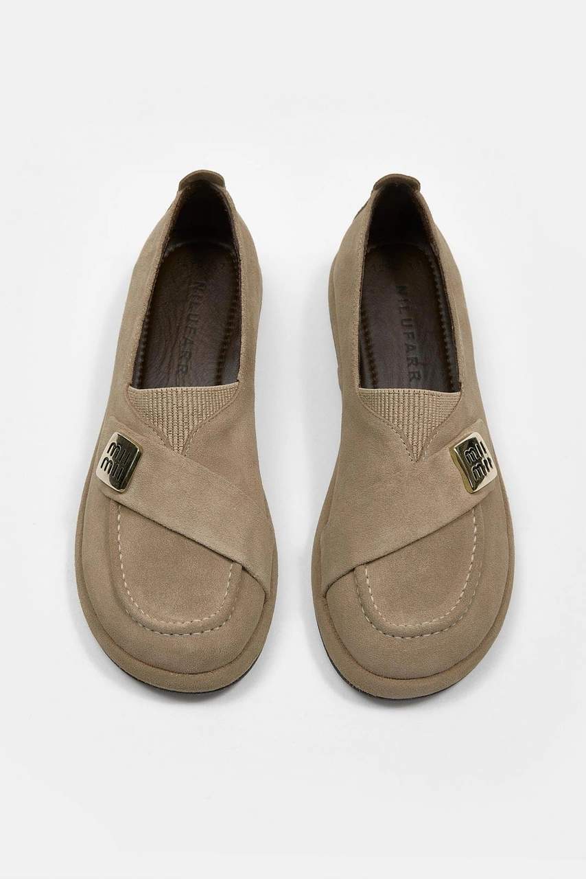 Mii Bej Hakiki Süet Kadın Loafer Bej
