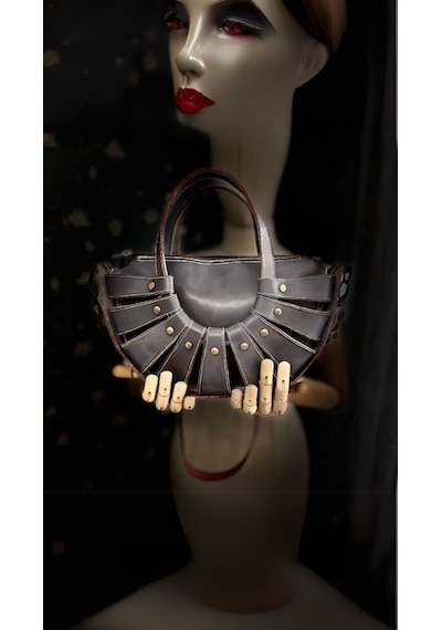 Carıdea El Yapımı Hakiki Deri Bayan Çanta, Clutch, El Omuz Çantası V96 Antrasit