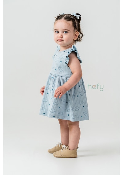 Hafy Baby Fırfır Kollu, Neşeli Fil Desenli, Yazlık Kız Çocuk / Bebek Elbisesi Açik Mavi