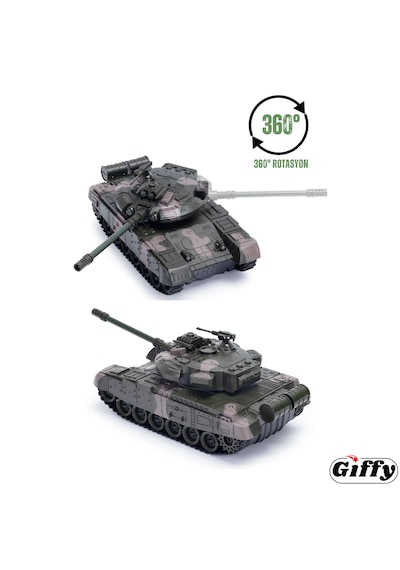 Oyuncak Şarjlı Uzaktan Kumandalı Rc Tank 33 Cm 360 Döner Gövde Işıklı Sesli Atış Efektli Yeşil