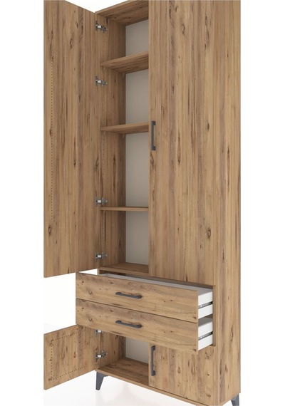 Arges Dolap 4 Raflı 2 Çekmeceli 4 Kapaklı 88x30x243 Çam-çam Çam