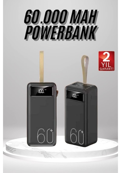 Powerbank 60.000 Mah Taşınabilir Şarj Hızlı El Fenerli Dijital Göstergeli Altın