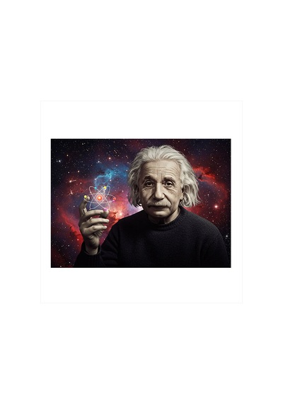 Einstein Ve Atom Modern Ahşap Tablo