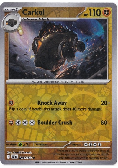 Carkol Reverse Holo 094/162 - Temporal Forces - Pokemon Kartı Mint