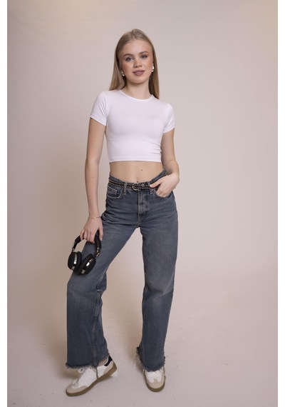 Afloow Delicate Kadın Beyaz Basic Crop Body-şık Ve Rahat Kısa Kollu Body Beyaz