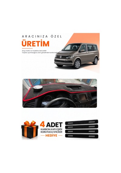 Vw Transporter T6 Çukurlu 2015-2020 Uyumlu Torpido Koruma Örtüsü Oto Kılıfı - Siyah Kırmızı