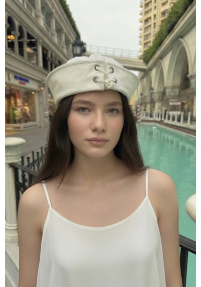 Mollycrush Beyaz Kadın Denizci Şapkası Bağcıklı Vintage Sailor Cap Beyaz