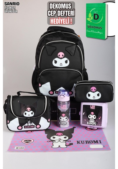 X Dekomus Lisanslı Kuromi Dark Delight Collection Okul,beslenme Ve Kalem Çantası,beslenme Kabı,matara Ve Beslenme Örtüsü Seti Altın