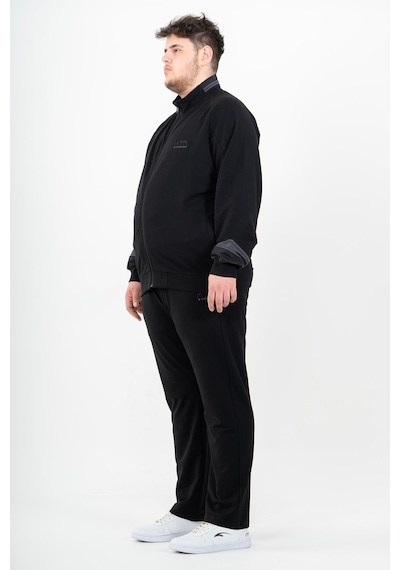 Maraton Sportswear Büyük Beden Erkek Dik Yaka Düz Paça Reglan Kol Basic Siyah-Siyah Eşofman Takımı 22392-Siyah-Siyah