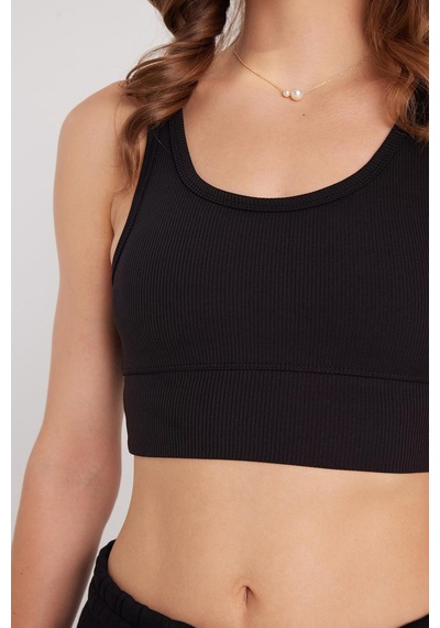 Tudors Kadın Slim Fit Dar Kesim Bisiklet Yaka Kalın Askılı Esnek Siyah Spor Atlet-37805 SIYAH