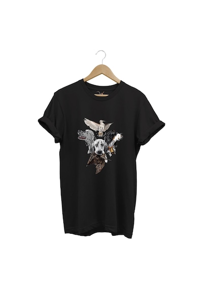Hunting Avcılık Pointer Çulluk Setter Baskılı %100 Pamuk Regular Fit Unisex T-shirt Siyah