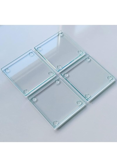 4'lü Takım Cam Bardak Altlığı 10cm X 10cm Saydam