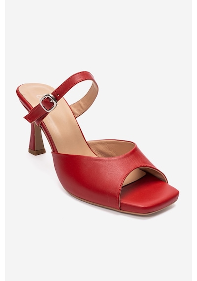 Luvi Shoes Urael Kırmızı Cilt Hakiki Deri Kadın Topuklu Terlik