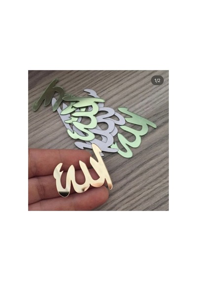 50 Adet 3 Cm Allah Lafsı Allah Yazısı Gold Renk Bantlı Pleksi