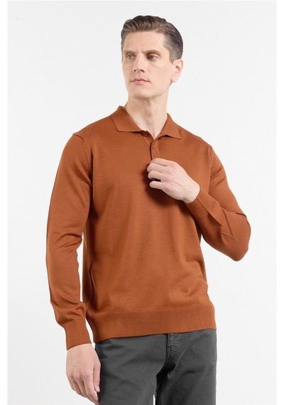 İmza Kiremit Polo Yaka Cepsiz Comfort Fit Classic Pamuklu Triko Kazak 1012255155 İmza Kiremit Polo Yaka Cepsiz Comfort Fit Classic Pamuklu Triko Kazak 1012255155