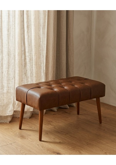 Acı Kahve Deri Bank Bench Oturma Pufu Modern Salon Antre Puf Ayakkabılık Önü Koltuk 45x90 Kahverengi