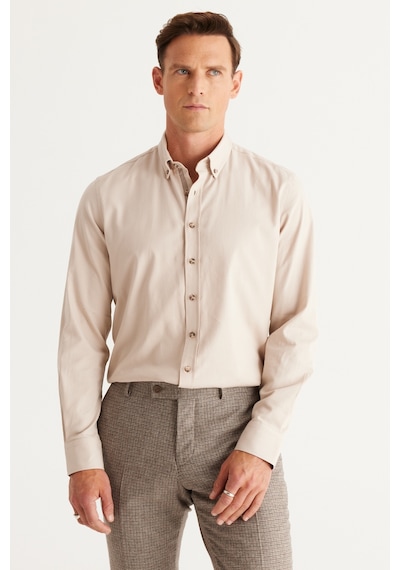 AC&Co / Altınyıldız Classics Erkek Bej Slim Fit Dar Kesim Düğmeli Yaka Pamuklu Gabardin Gömlek Bej AC&Co / Altınyıldız Classics Erkek Bej Slim Fit Dar Kesim Düğmeli Yaka Pamuklu Gabardin Gömlek Bej