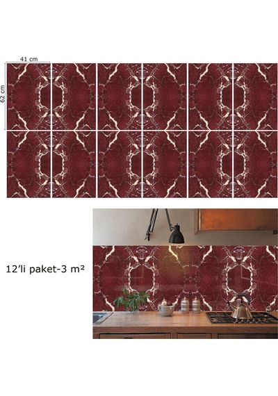 Tink Kendinden Yapışkanlı Bordo Desenli Pvc Panel 41x62 Cm