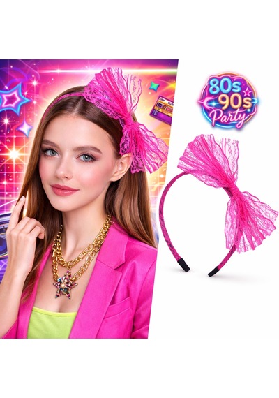 Lunaev 80 Ler 90 Lar Neon Pembe Dantel Taç Fiyonklu Diğer Saç Aksesuarları 0