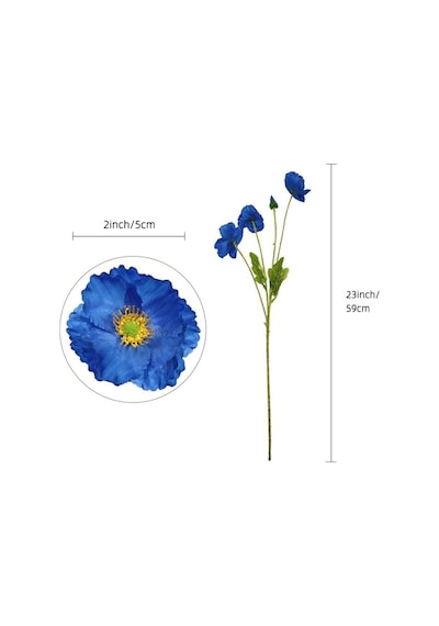 Yapay Çiçek Gelincik Çiçeği Mavi Koyu Renk 3 Çiçek 1 Tomurcuk 59cm