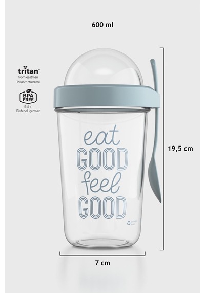 Renga Orbit 600 Ml Eat Good Desen Tritan Müsli Ve Atıştırmalık Kabı 192009 Turkuaz