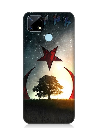 Realme 7i Uyumlu Silikon Kılıf Göktürkçe Türk Ve Ağaç Bayrak