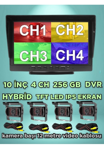 10 İnç Dvr Ekran 4 Adet Metal Kasa Ledli Kamera Set 12 24 Volt