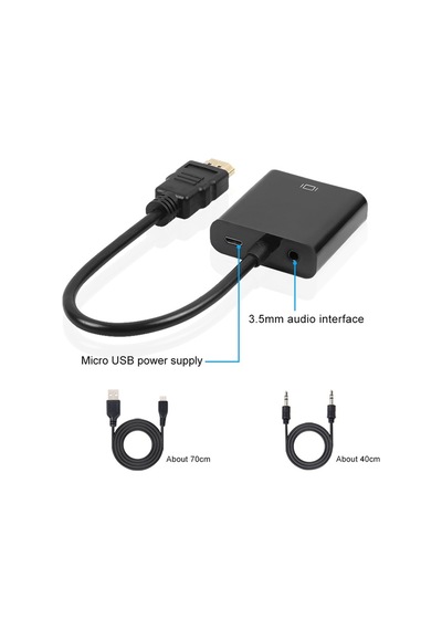 Hdmi To Vga Çevirici Kablo - Uydu Alıcısında Kullanır-Güç Girişli