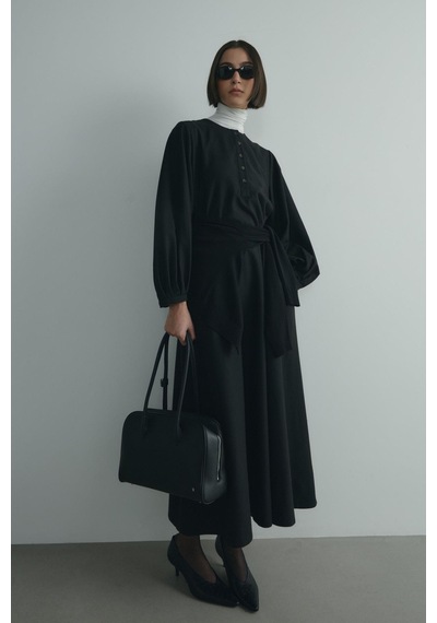 Suud Collection Siyah Kaia Düğmeli Maxi Elbise
