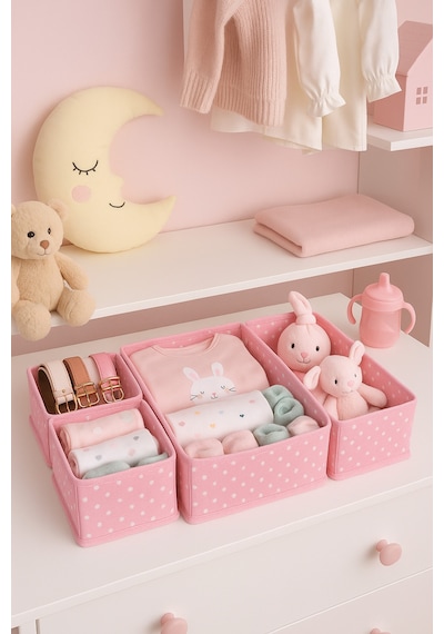 Serstil 4 Lü Çekmece İçi Kutu Organizer Set Dolap İçi Düzenleyici Depolama Kutusu - Pembe Benekli