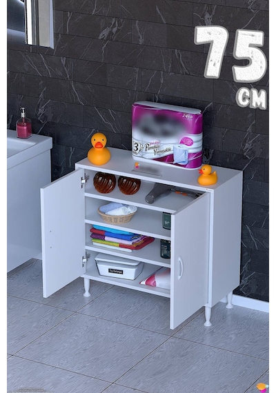 Söke 75 Cm Çok Amaçlı Kapaklı 3 Raflı 4 Bölmeli Şifonyer Dolap Beyaz