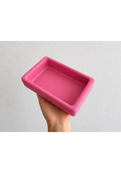 Dikdörtgen Model Beton Kedi Köpek Mama Ve Su Kabı 18 X 10,5 X 4,5 Cm - Pembe
