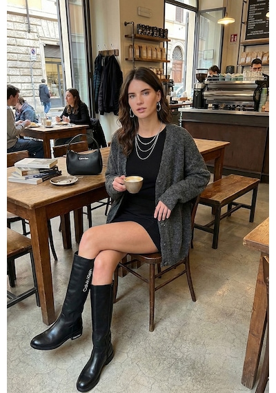 Lela Oversize Fit Düğmeli V Yaka Uzun Kollu Triko Bayan Hırka 4616232 Antrasit