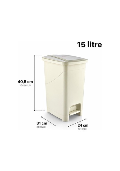 Omnipazar Srl-3028 Slim Pedallı İç Kovalı Plastik Çöp Kovası 15 Litre Bej