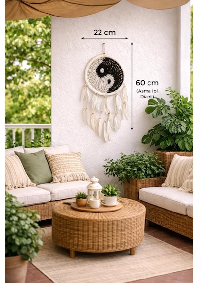 Yin Yang Rüya Kapanı Duvar Süsü El Yapımı Makrome Dreamcatcher Bohem Duvar Dekoru Tüylü Bambu Kasnak Ev Dekorasyonu 73446386
