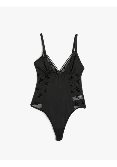 Koton Askılı Tül Detaylı Bodysuit Siyah 5wlk00013mk