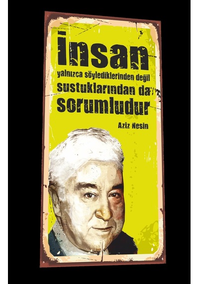 Aziz Nesin mini retro ahşap poster