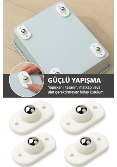Bilyeli Eşya Kaydırma Aparatı 4 Lü Set Çelik Bilyeli Mobilya Aparatı, Kendinden Vidalı Zemin Koruyucu Mobilya Kaydırıcı, Masa Sandalye Dolap Hareket Kolaylaştırıcı Beyaz Mobilya Aksesuarı