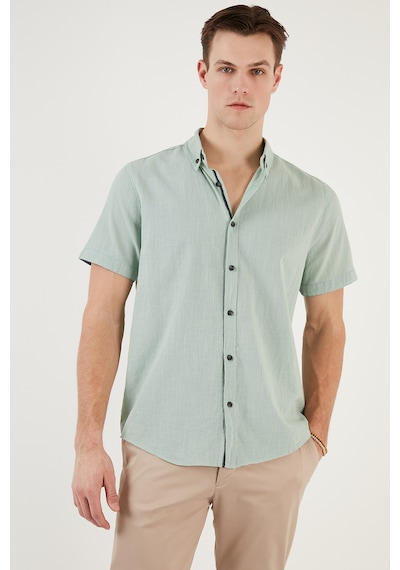Buratti Pamuklu Slim Fit Düğmeli Yaka Kısa Kollu Erkek Gömlek Cf21S112546 Elma Yeşili