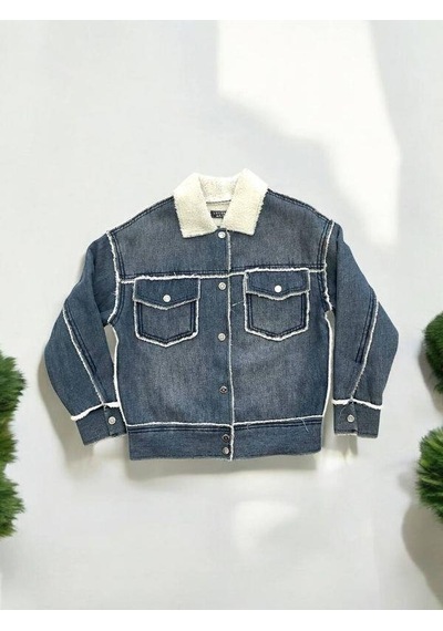 Zekids Çocuk Tasarım Geniş Kesim İçi Peluş Kot Mont-14362 Mavi
