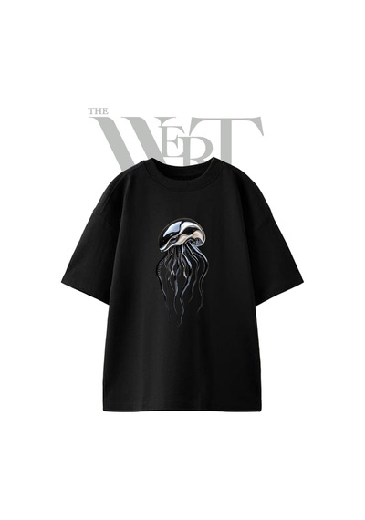 Thewert Chrome Jellyfish Tasarım Baskılı Ünisex Siyah Oversize T-shirt