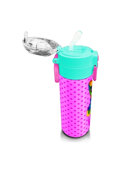 Coral High Kids Pembe Mavi Kedi Desenli Pipetli Ve Direkt İçim Çelik Termos 500 Ml 31842 Pembe - Açık Yeşil