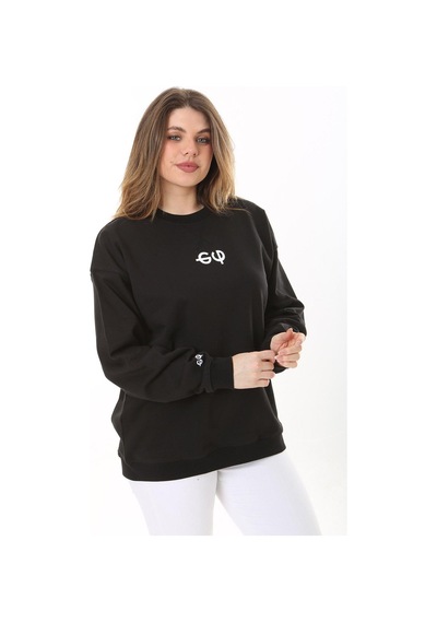 Şans Kadın Büyük Beden Siyah Pamuk Kumaş Arka Baskılı Sweatshirt 65n37618-siyah Siyah